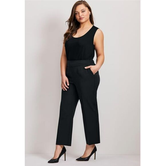 483 Women’s Black Pull-On Ankle Dress Pants – Plus Size Stretch Trousers - Picture 1 of 5